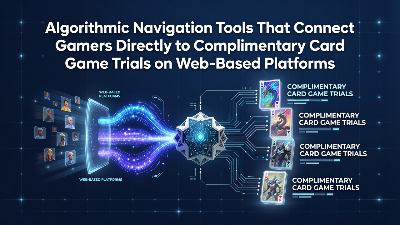Screenshot of algorithmic navigation interface routing users to card game trial sections on a web platform