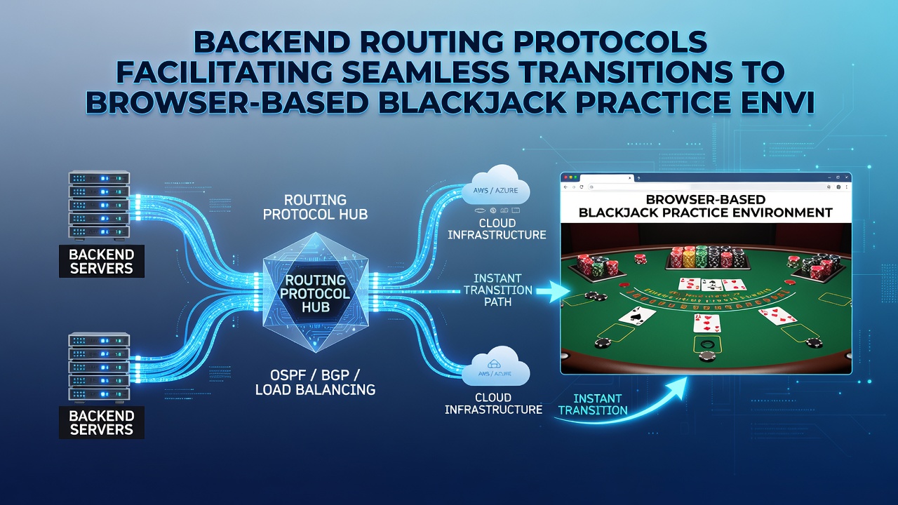 Illustration of data flow through routing layers to browser blackjack practice sessions