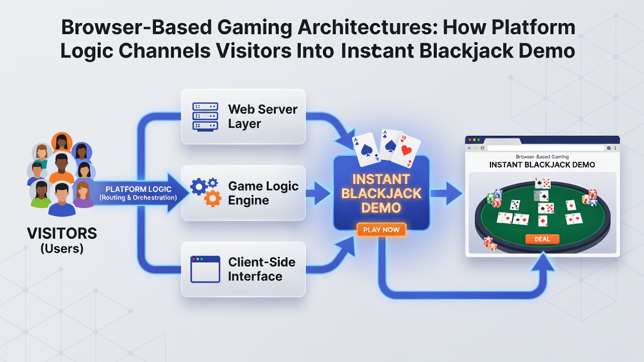 Diagram of backend routing logic directing traffic to blackjack practice modes