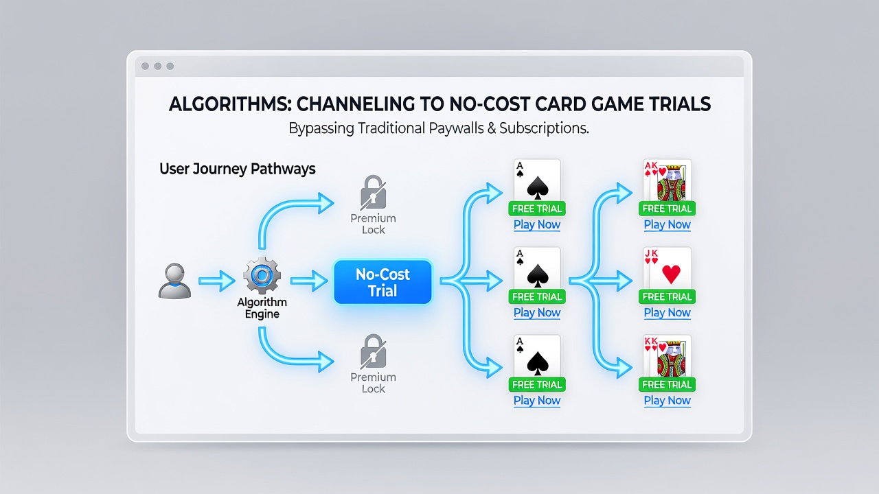 Diagram illustrating algorithmic flow from homepage to instant card game trial access