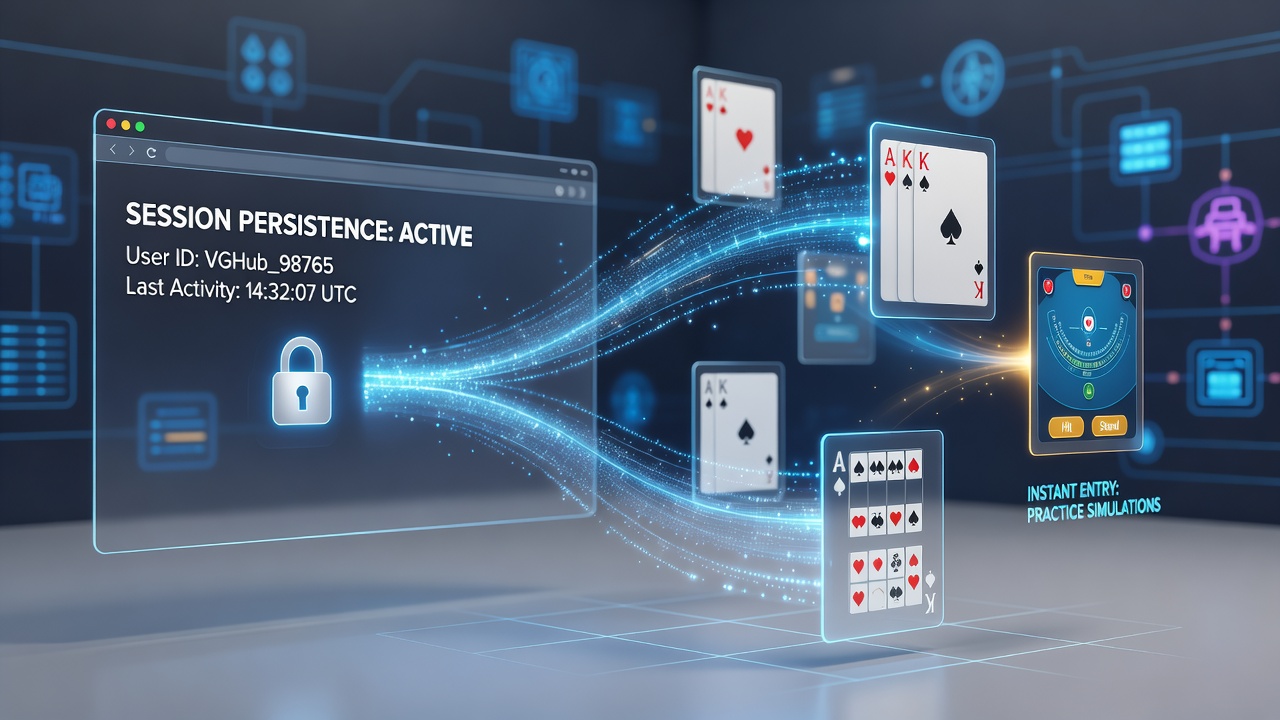 Browser interface showing session data flow in a virtual card game environment