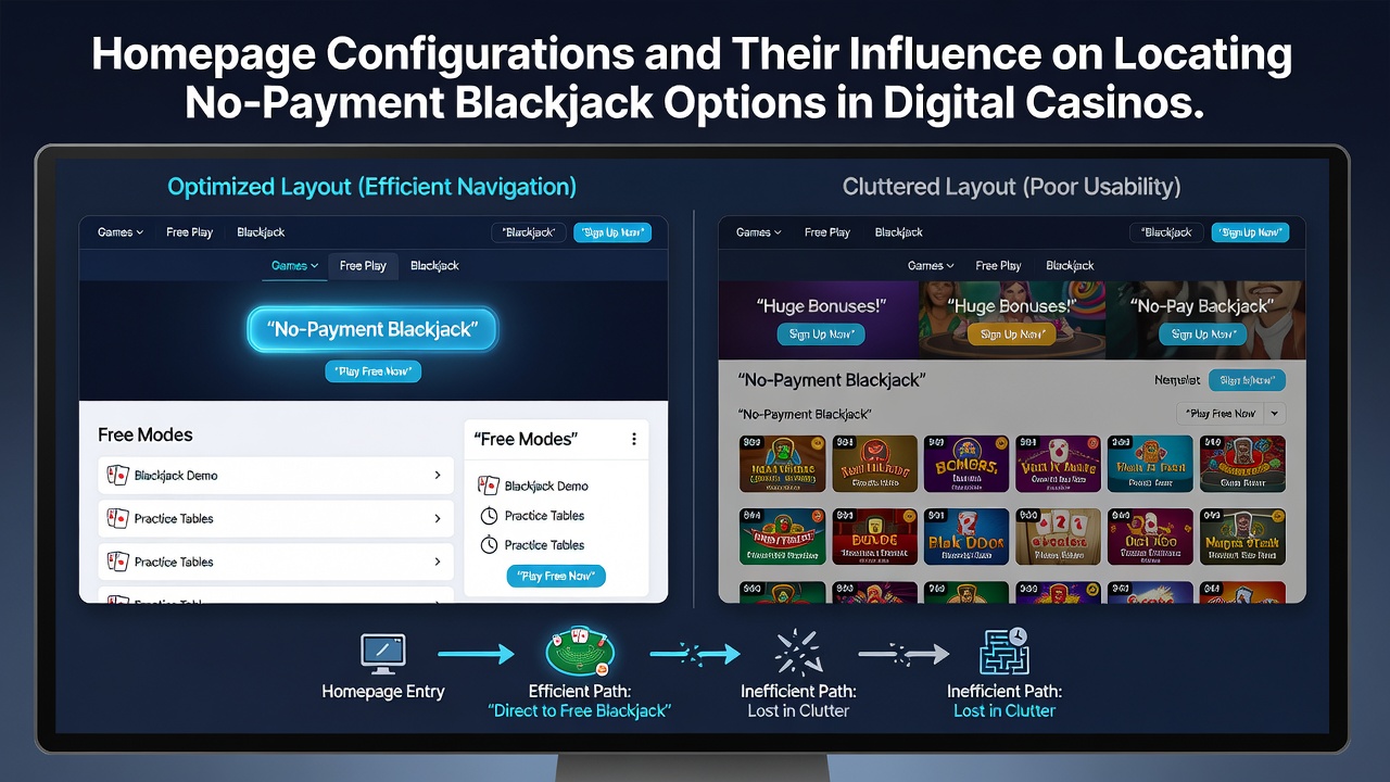 Interface screenshot illustrating search and filter tools that route users directly to complimentary blackjack gameplay
