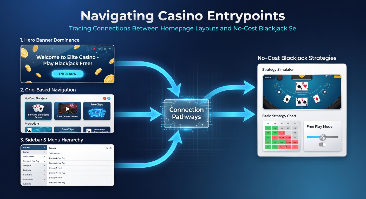 Detailed view of casino navigation menu highlighting paths to free blackjack sessions