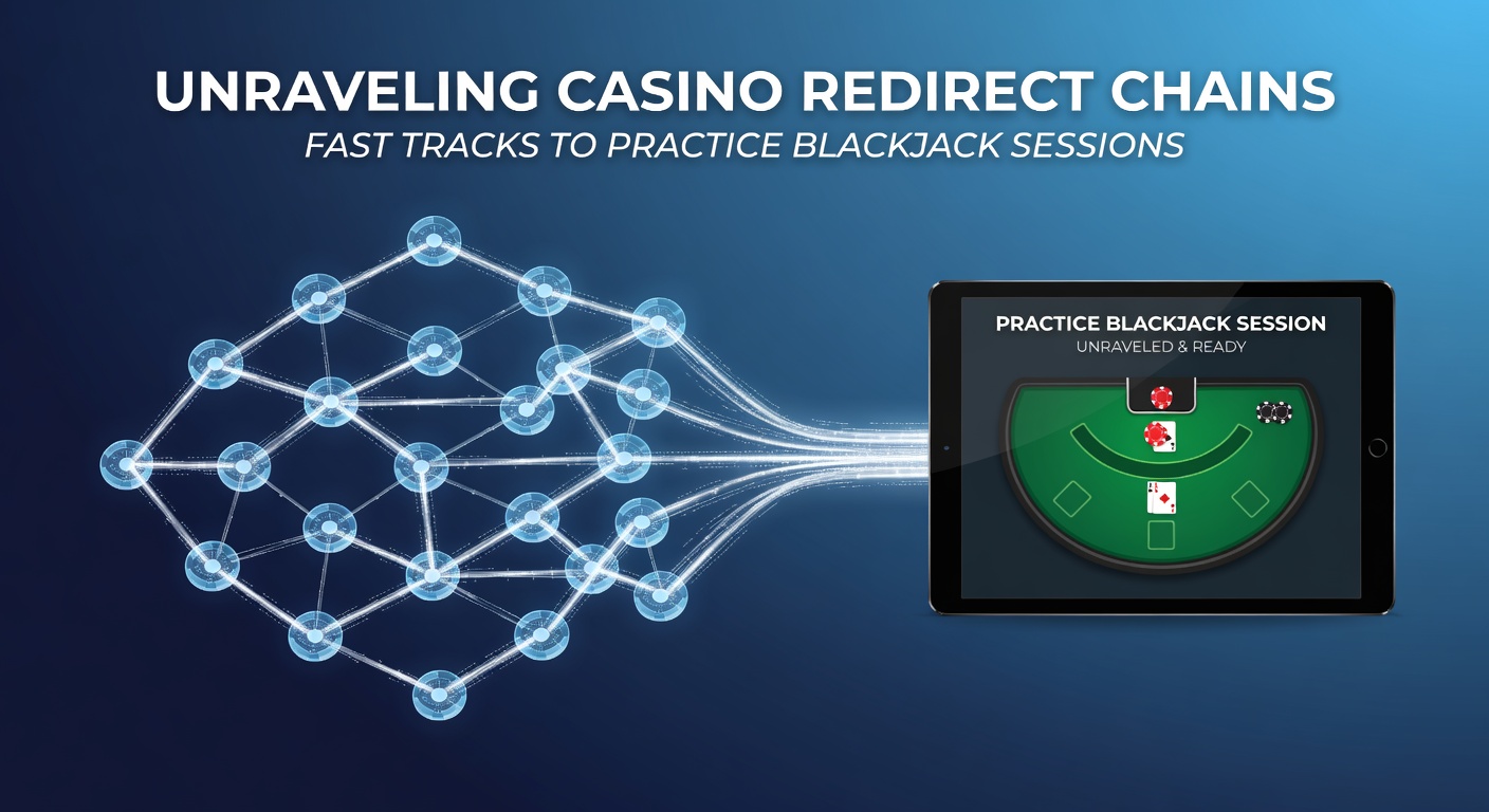 Screenshot of a browser console displaying a casino redirect chain unraveling to a live blackjack demo interface